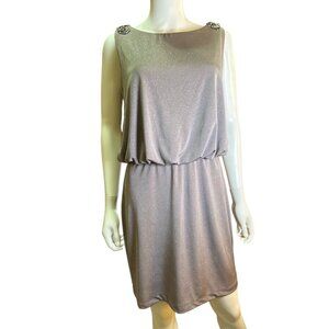 Jackie Jon Sleeveless Beaded Shoulder Cocktail Dress Sz 6 Sparkle Fabric EUC